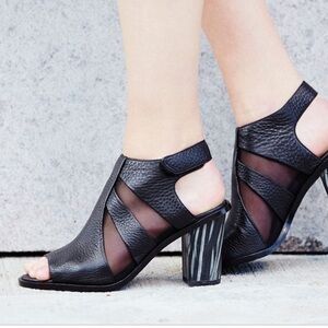 H WILLIAMS black leather sheer panel heels